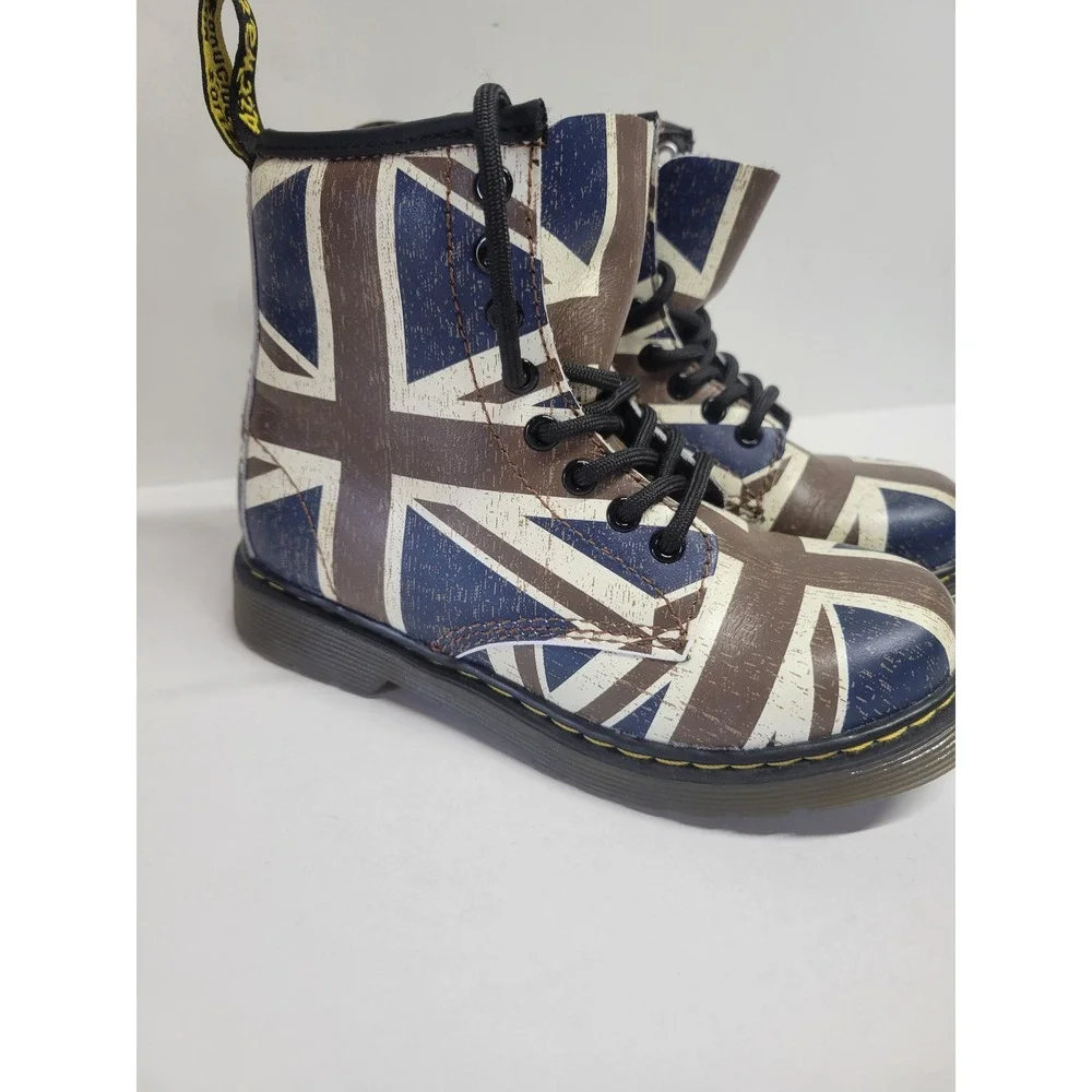 Dr. Martens Delaney Kids Union Jack Flag Boots Brown Blue‎ AW004 US 11 UK 10